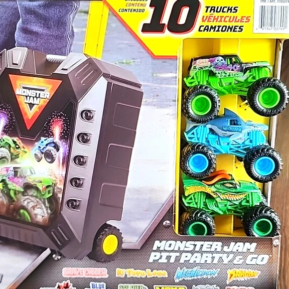 Monster Jam Pit Party & Go New In Box With 10 Trucks And Carrying Case On Wheels - Picture 2 of 12